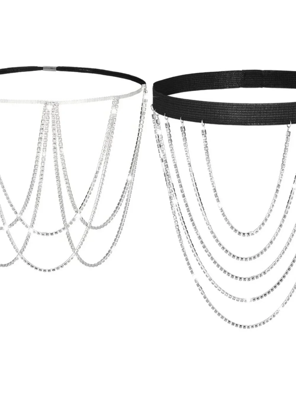 2 Pieces Crystal Leg Chains Rhinestone Sliver Thigh Chain Layered Body Jewelry f